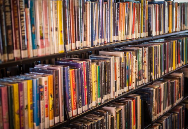 A picture of a book shelf.