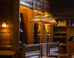 A picture of stained glass lamps.