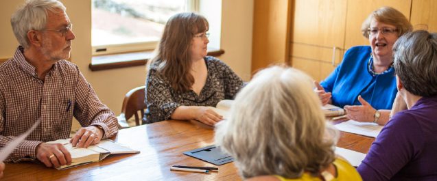 A picture of a book group discussion.