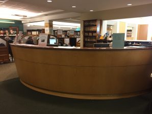 The reference desk of the Nevins Memorial Library