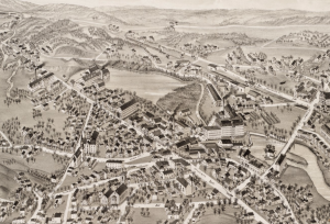 Old overhead drawing of the town of methuen