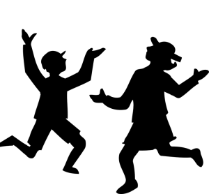Two silhouettes of kids dancing