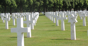 Rows and rows and rows of white grave stones. Some have a Jewish star on the top, others are in the shape of a Christian Cross