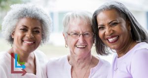 Diverse group of elder women smiling