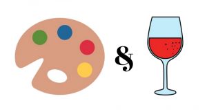 Painting palette and half filled wine glass