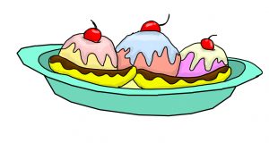 colorful Banana Split sundae