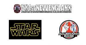 501st New England Logo above Star Wars Logo and Alderaan Base Logo