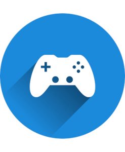 white videogame controller on a blue circle background