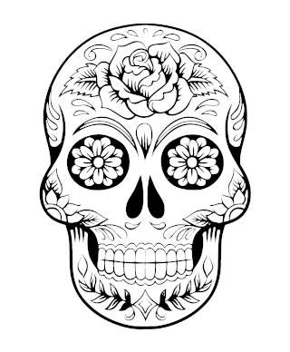 Black and white Outline of a sugar skull