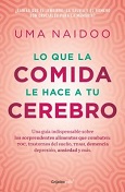 Pink book cover with the name Uma Naidoo above and the Title Lo Que La Comida Le Hace a Tu Cerebro underneath