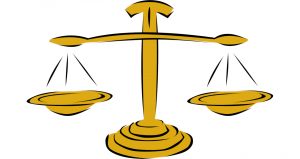 Drawing of a gold colored scale with both sides empty