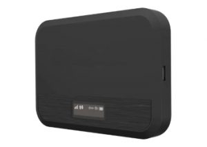 A black box with a small screen at the bottom with wifi bars and a battery indicator