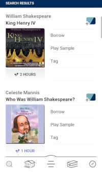 Screencap of Libby App MVLC Library Search Results for Audiobooks Page