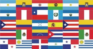 A collage of the various flags of Hispanic related countries