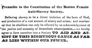 Screencap of an old document - the preamble of the Constitution of the Boston Anti-Slavery Society