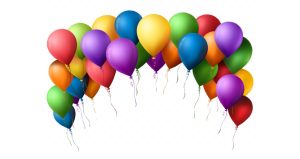 An arch made up of multi colored balloons
