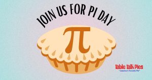 A pie with the pi symbol in the middle and the words Join Us For Pi Day above