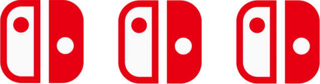 Three Nintendo Switch red and white controller logos in a row