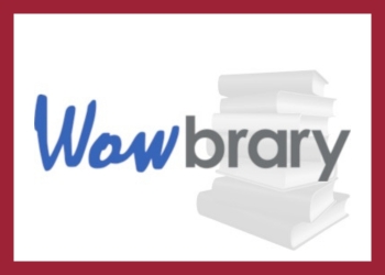 Wowbrary Logo over a pile of books