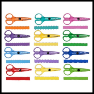 Rows of multicolored scissors