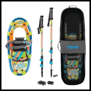 Colorful small size snow shoe, carrying case, and poles