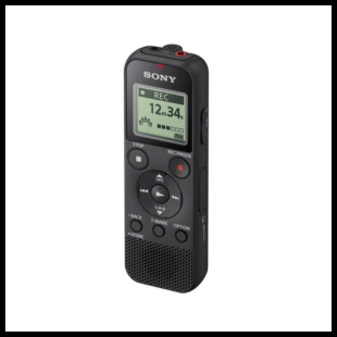 Sony voice recorder with a green and black screen at the top