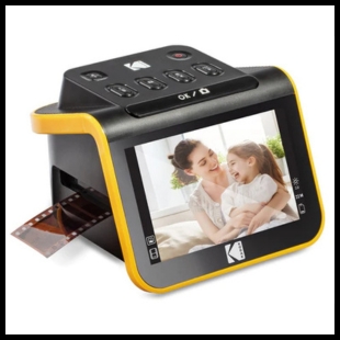 Yellow and black kodak Film to Digital converter with a picture of a mother and daughter on its preview screen
