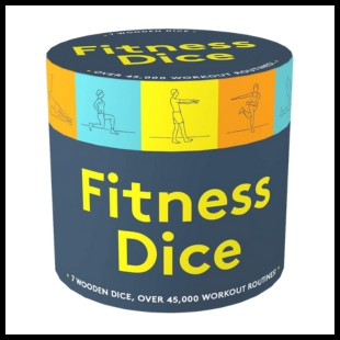 Blue circular case with the words fitness dice on it