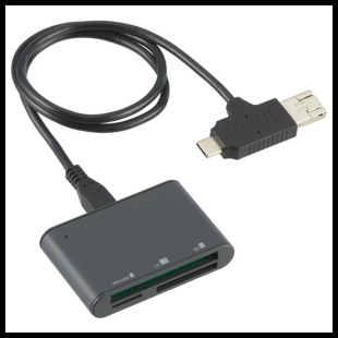 Small black SD Reader with a cord connected to it