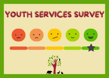 Red frowning face, orange slightly frowning face, yellow meh face, light green slightly smiling face, and dark green big smiling face all in a row