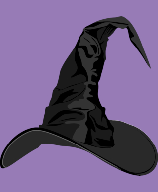 Black witch hat on a lavender background