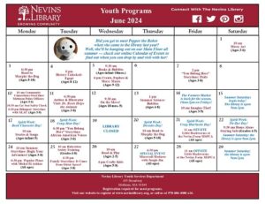 Screencap of June 2024 Youth Programs Calendar