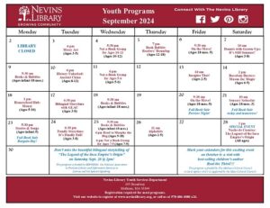 Screencap of September 2024 Youth Programs Calendar