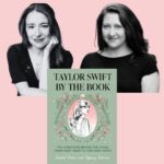 Two light skinned women with dark hair in black and white with the book Taylor Swift by the Book in front of them