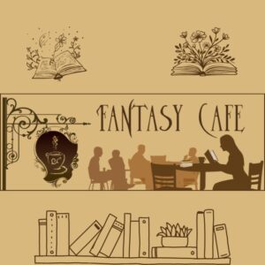 Books with flowers and magic coming out of them and a female seated at a table reading