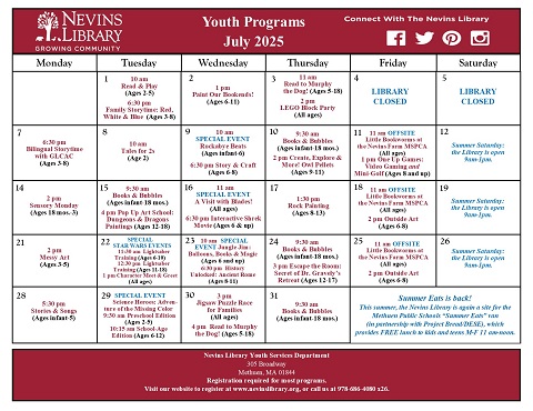 Screencap of July 2025 Youth Programs Calendar