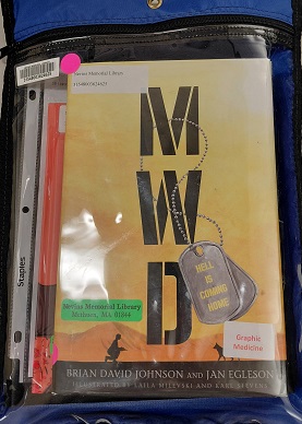 Blue kit bag with the book MWD by Brian David Johnson