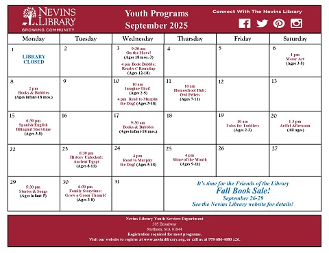 Screencap of September 2025 Youth Programs Calendar