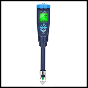 Light blue and dark blue with a green readout screen digital soil tester