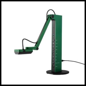 Green metal stand with an arm out in front of it