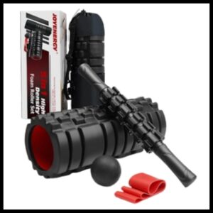 Black and Red Foam rollers and white red and black foam roller box