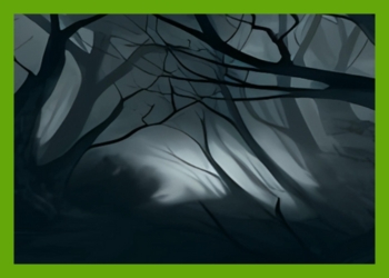 Shadowy Trees waving in the breeze in front of a grey sky