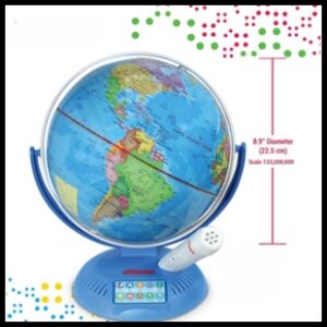 Electronic Globe turned so that North and South America can be seen with ruler next to it.