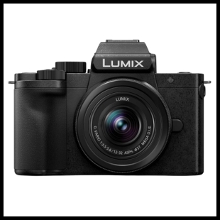 Black digital camera with word Lumix on it