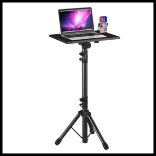 Tripod stand with a laptop and phone on it