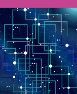 Blue and light green circuit board with white dots