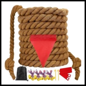 Coiled rope with a red flag on it