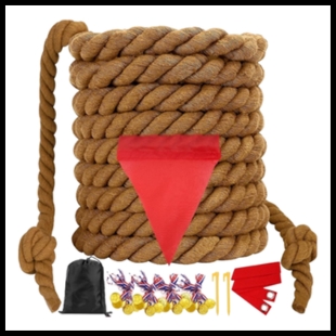 Coiled rope with a red flag on it