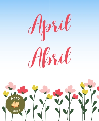 The words April and Abril over flowers