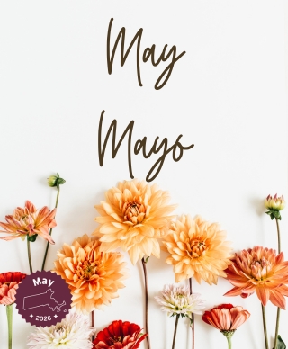 The words May and Mayo above a variety of flowers